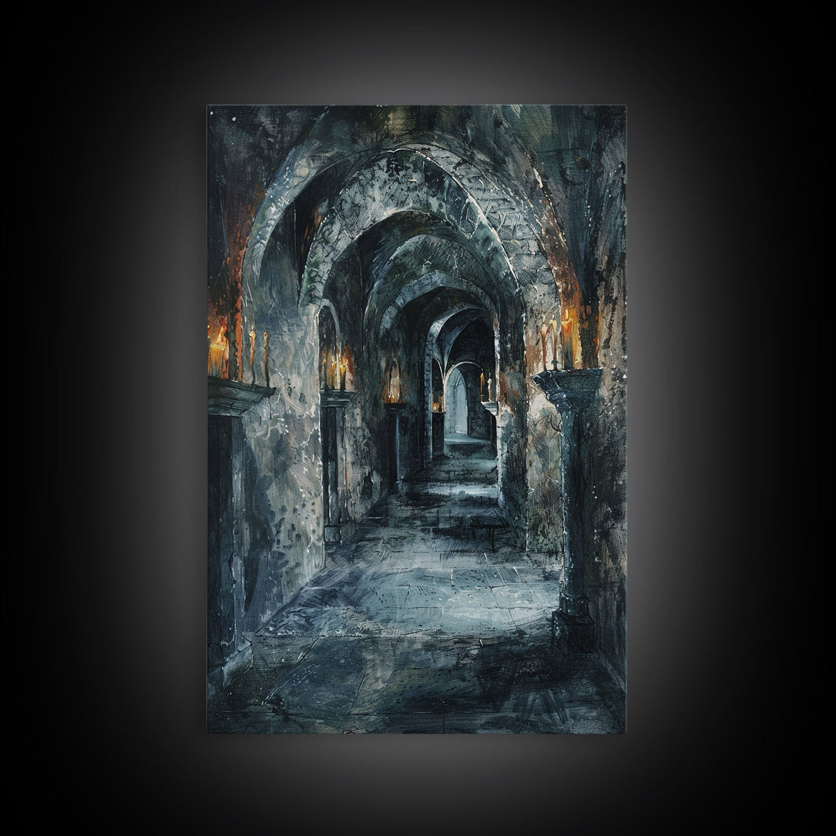 Dark Gothic Hallway Halloween Art, Spooky Hallway, Haunted Passage, Creepy Architecture, Gothic Decor, Framed Canvas Print