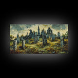 Haunted Cemetery Halloween Prop Framed Canvas Print | Spooky Season | Spooky Wall Art | Halloween Decor | Creepy Art Prints