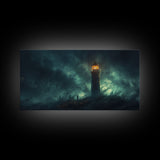 Spooky Haunted Light House Framed Canvas Print - Halloween Decor - Spooky Season Wall Art - Halloween Unique Wall Decor