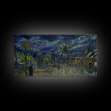 Spooky Haunted Carnival, Framed Canvas Print, Starry Night Inspired Spooky Season Wall Art, Halloween Prop