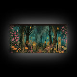 Haunted Cemetery In The Forest Framed Canvas Print, Halloween Decor, Halloween Prop Wall Art