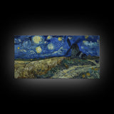 Starry Night Inspired Haunted Wind Mill, Framed Canvas Print, Spooky Halloween Wall Art