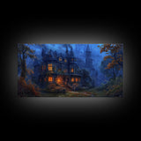 Dark Academia Victorian Mansion Framed Canvas Print, Victorian Oil Painting, Spooky Vibes Halloween Wall Art
