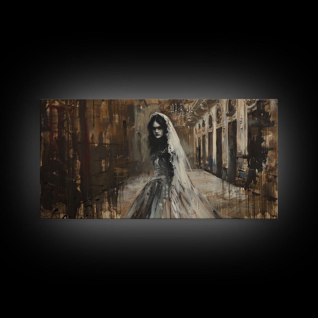 Ghostly Bride, Haunted Wedding, Framed Canvas Print, Spooky Wall Art, Halloween Decor