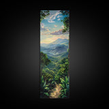 Jungle Landscape Canvas Painting, Tropical Wall Art Print, Mountain Art Printed on Framed Canvas, Oversized Narrow Landscape Art