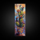 Cactus Canvas Printed and Framed Art, Colorful Botanical Wall Art, Desert Art Print, Vertical Narrow Wall Art, Art Print for Kitchen