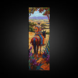 Long Narrow Wall Art Painting of Jalisco Cowboy, Southwest Wall Art Painting, Colorful Desert Canvas Painting Framed and Printed, Office Art