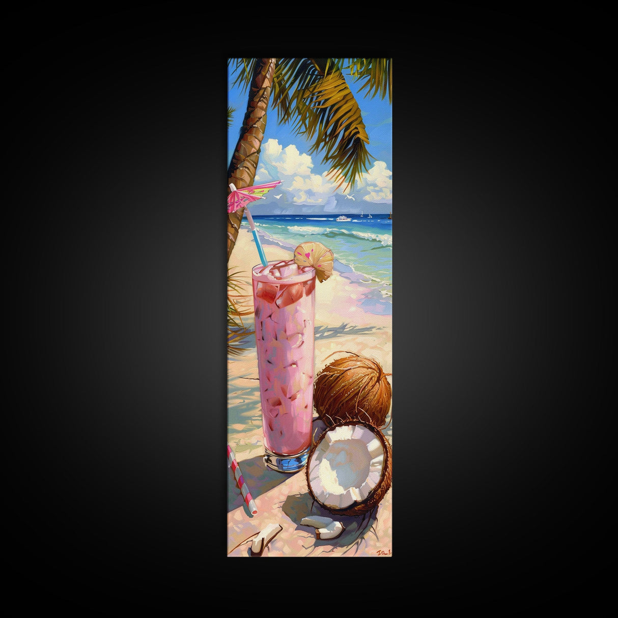 Tropical Kitchen Wall Art Print Framed on Canvas, Colorful Bar Wall Art Print, Tall and Narrow Framed Coastal Wall Art for Kitchen and Bar
