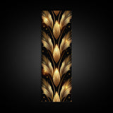 Gold Leaf Pattern on Black Background - Framed Canvas Print, Midcentury Modern Art, Skinny Art, Tall Art, Living Room Wall Decor, Minimalist Art