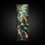 Mystic Forest Pond Koi Fish Boho Farmhouse Wall Art Framed Canvas Print Tall Art Japanese Style Art