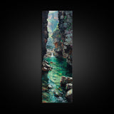 Serene Mountain River Gorge Scene Skinny Art Framed Canvas Print For Living Room Or Bedroom Wall Decor