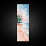 Tropical Beach Watercolor Art - Framed Canvas Print, Skinny Tall Art, Coastal Landscape Wall Art, Living Room Decor, Bedroom Art, Tropical Print