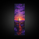 Colorful Sunset Over a Desert Landscape with a Saguaro Cactus and Dramatic Sky on a Framed Canvas Print Skinny Art Piece