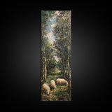 Lambs In The Forest Framed Canvas Print, Unique Farmhouse Decor, Farmhouse Painting, Boho Style Modern Farmhouse Decor Gift For Her