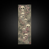 Hauntingly Beautiful Floating Skulls on Tall Vertical Canvas Print Featuring Japanese Ghostly Art in Eerie Style