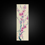 Plum Blossom Branch in Japanese Skinny Art with Delicate Pink Flowers – Framed Canvas Print