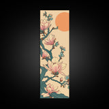 Delicate Magnolia Blossoms in Ukiyo-e Style, Tall Skinny Framed Canvas Print, Japanese Art for Vertical Spaces