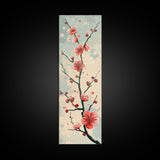 Peach Blossoms On Branch With Soft Pastel Background Tall Art Skinny Art Framed Canvas Print Japanese Style Art Ukiyo-e Wood Block Print