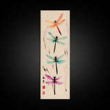 Dragonflies In Flight With Delicate Details Japanese Style Framed Canvas Print, Wall Art Ready To Hang For Nature Lovers