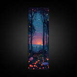 Majestic Nightfall Amidst Illuminated Trees Skinny Art Tall Art Framed Canvas Print Japanese Style Art Ukiyo-e Art Wood Block Print Tranquil Decorative