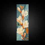 Light Cream Magnolia Blooms On Abstract Background Skinny Art Tall Art Framed Canvas Print Japanese Style Art Ukiyo-e Art Wood Block Print Delicate Decorative