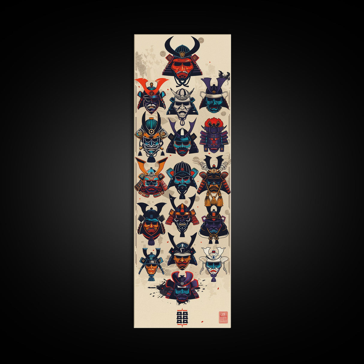 Canvas Print Traditional Japanese Samurai Helmets Collection, Intricate Details In Warrior Masks, Bold Cultural Decor For Any Space