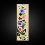 Morning Glories On Wooden Background Ukiyo-e Wall Art Framed Canvas Print Japanese Style Skinny Art Wood Block Print Tall Art