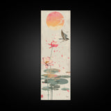 Autumn Maple Leaves Falling Tall Skinny Japanese Wall Art - Framed Canvas Print in Ukiyo-e Style