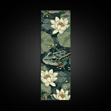 Elegant Japanese Peacock with Blossoms Tall Skinny Framed Canvas Print - Ukiyo-e Art Wall Décor
