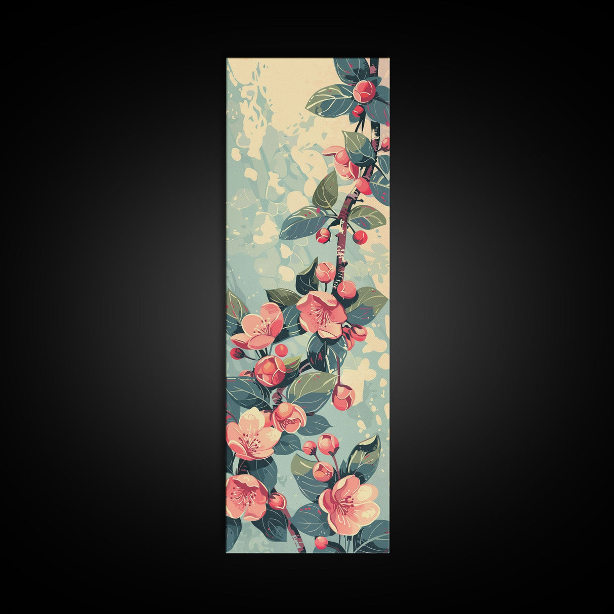 Japanese Style Frogs and Lotus Flowers Framed Canvas Print - Tall Skinny Ukiyo-e Wall Art