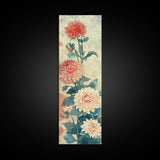 Chrysanthemums in Soft Pastel Tones on Tall Skinny Framed Canvas Print, Japanese Art Wall Decor