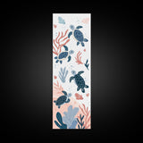 Swimming Sea Turtles with Coral, Tall Framed Canvas Print in Japanese Ukiyo-e Style Wall Art