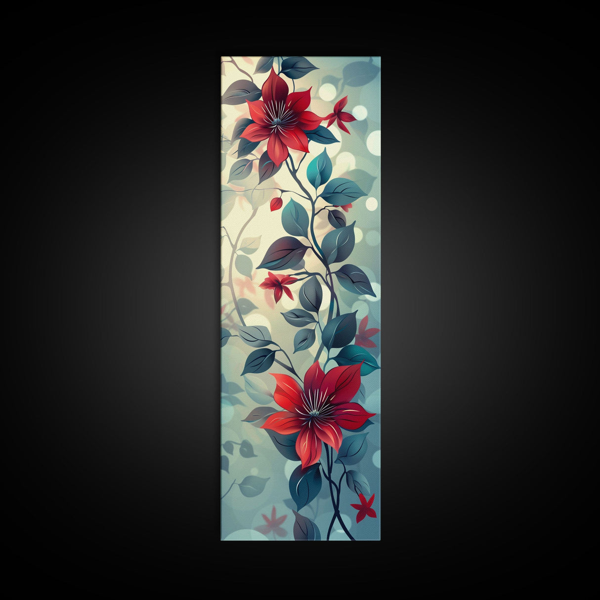 Canvas Print Vibrant Red Clematis Flowers Against Dreamy Background, Perfect For Botanical Wall Art