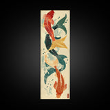 Ukiyo-e Art Of Two Koi Fish Intertwined In A Harmonious Composition, Skinny Art, Tall Art, Japanese Style Art, Wood Block Print, Framed Canvas Print