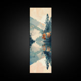 Ukiyo-e Art Depicting A Peaceful Lake Surrounded By Misty Mountains And Autumn Trees, Skinny Art, Tall Art, Framed Canvas Print, Japanese Style Art, Wood Block Print