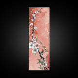 Skinny Art Tall Art Cherry Blossoms Wood Block Print Japanese Style Art With Delicate Branches On Soft Pink Background Framed Canvas Print