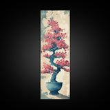 Maple Bonsai Tree In Pot With Soft Pastel Background Tall Art Ukiyo-e Art Framed Canvas Print