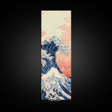 Skinny Tall Canvas Art Of The Great Wave In Soft Pastel Colors, Modern Framed Print Ideal For Feng Shui Wall Art, Japanese Style Art