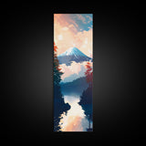 Skinny Art Tall Art Framed Canvas Print Japanese Style Art Mount Fuji At Sunrise Reflection Wood Block Print Ukiyo-e Feng Shui Wall Art