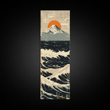 Skinny Art Tall Art Framed Canvas Print Japanese Style Art Vintage Mount Fuji Sun And Waves Wood Block Print Ukiyo-e Feng Shui Wall Art