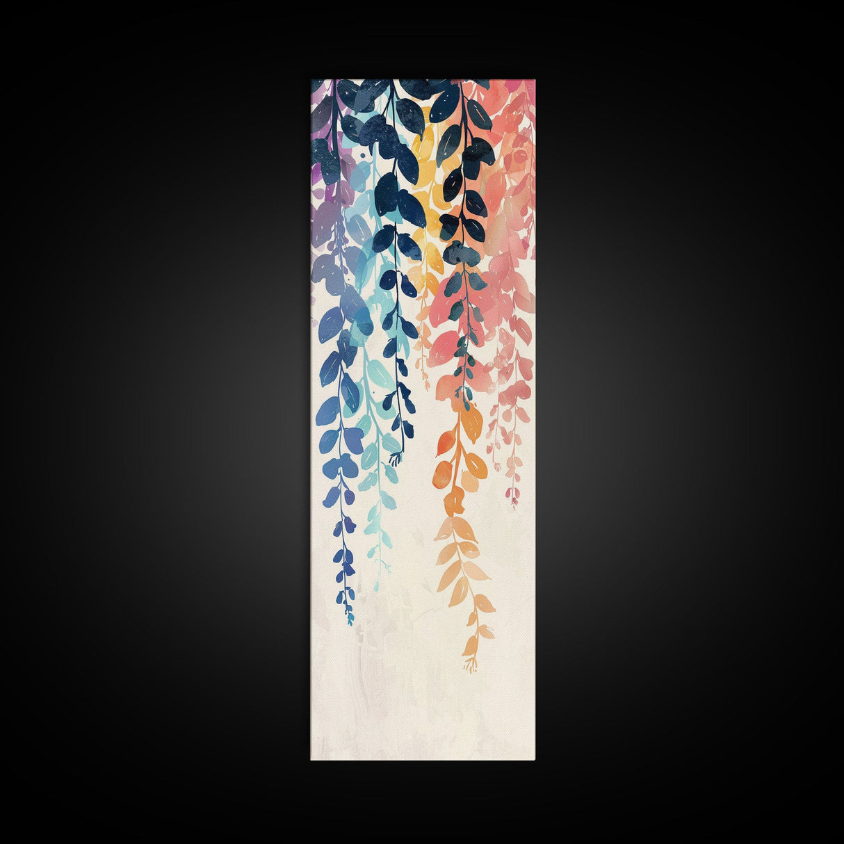 Colorful Leaves Hanging From Branches - Skinny Art Tall Art Framed Canvas Print Japanese Style Art Ukiyo-e Art