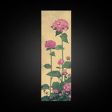 Pink Hydrangea Flowers In Bloom - Skinny Art Tall Art Framed Canvas Print Japanese Style Art Ukiyo-e Art