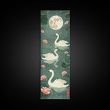 Swans Floating Gracefully Under The Full Moon In Japanese Style Ukiyo-e Art Framed Canvas Print Skinny Art Tall Art