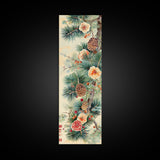 Pine Tree Branches With Blossoms And Pine Cones In Japanese Style Ukiyo-e Art Framed Canvas Print Skinny Art Tall Art