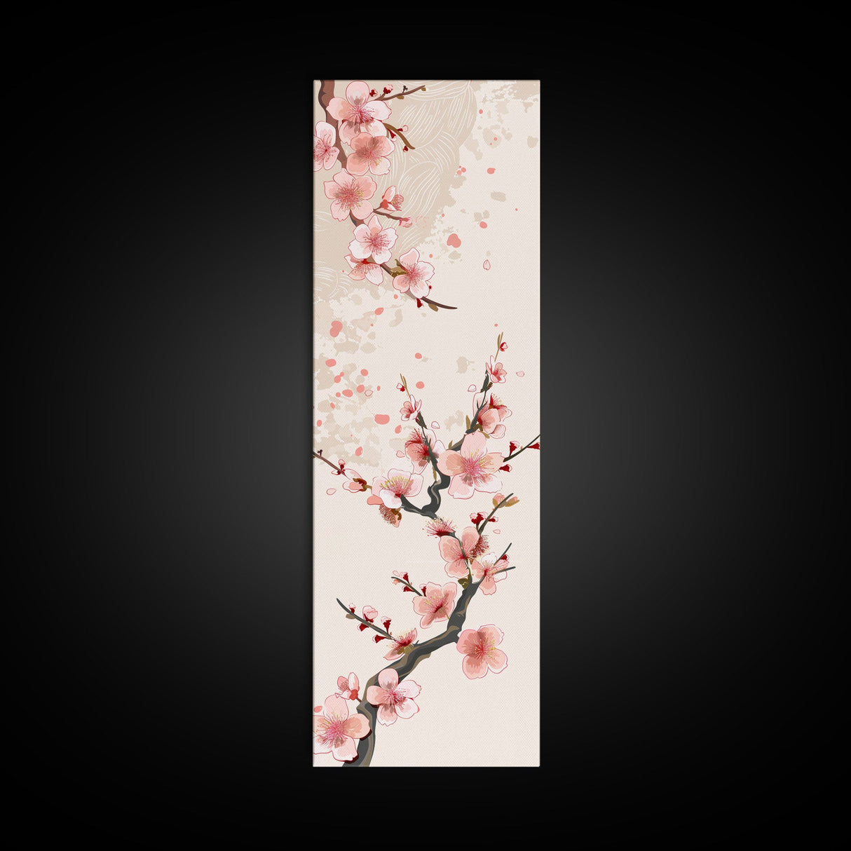 Cherry Blossom Branches On Canvas In Japanese Ukiyo-e Style, Traditional Woodblock Print, Framed Canvas Print, Tall Skinny Japanese Wall Art, Ready To Hang