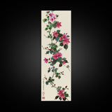 Pink Hibiscus Flowers On Branch Skinny Art Wood Block Print Japanese Style Art Framed Canvas Print Tall Art Ukiyo-e Art
