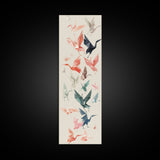 Origami Crane Birds Skinny Art Tall Art Japanese Ukiyo-e Inspired Framed Canvas Print Perfect for Modern Minimalist Spaces