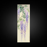 Cascading Wisteria Blossoms in Shades of Purple and Green - Skinny Art, Japanese Wall Decor, Framed Canvas Print, Ukiyo-e Style