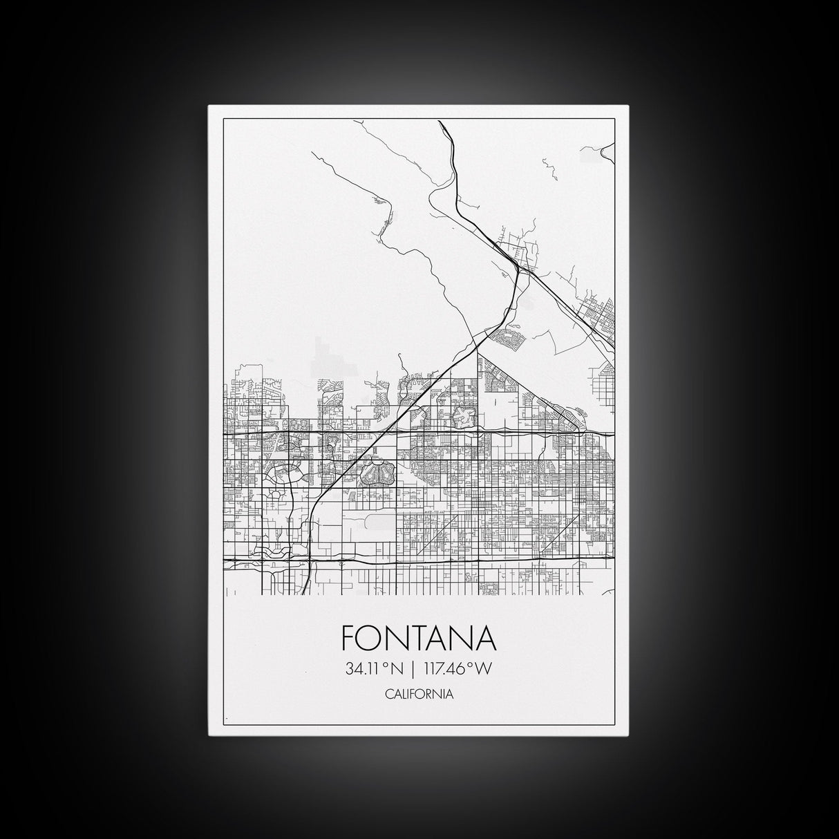 Fontana Street Map, California Map, City Map Art, Minimalist Art, Wall Art, Canvas Print, Unique Wall Art, Travel Décor, Travel Gift For Men