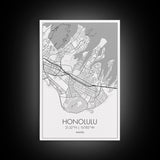 Honolulu Street Map, Hawaii Map, ity Map Art, Minimalist Art, Wall Art, Canvas Print, Living Room Art, Travel Wall Art, Anniversary Gift